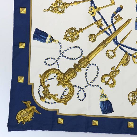 HERMES Carre 90 LES CLES Scarf Silk Navy Auth ki3742 - Picture 8 of 14